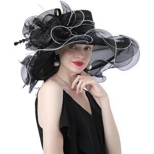 Women's Kentucky Derby Church Dress Hat A-black,white Edge